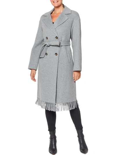 Vince Camuto Womens Fringe Belted Trench Coat In Light Grey