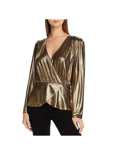 Lini Womens Metallic Puff Sleeves Wrap Top In Gold