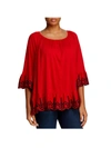 SINGLE THREAD WOMENS EYELET TRIM OFF-THE SHOULDERS PEASANT TOP