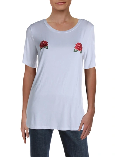 Honey Punch Womens Embroidered Short Sleeves T-shirt In White