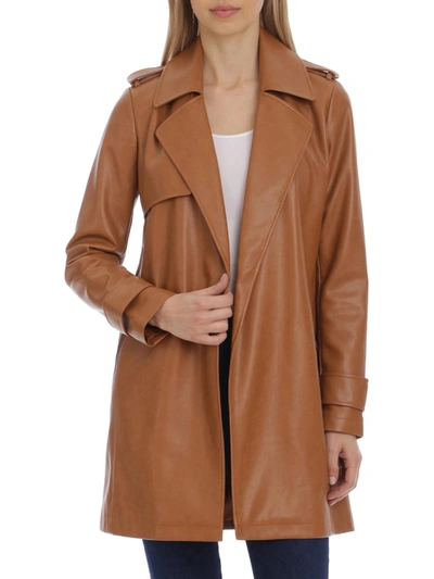 Avec Les Filles Faux Leather Open Trench In Brown