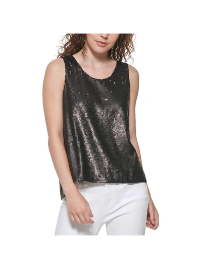 Dkny Womens Sequined Sleeveless Tank Top In Black