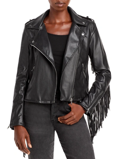 Aqua Womens Faux Leather Heavy Motorcycle Jacket In Black