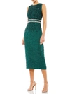 Mac Duggal Sleeveless High Neck Beaded Midi Sheath Dress In Green