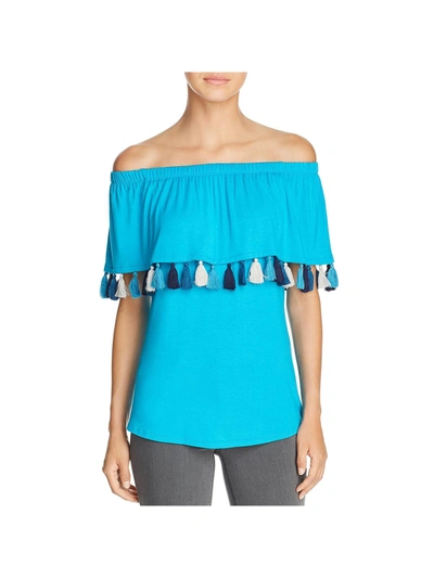 Kim & Cami Womens Jersey Tassel Pullover Top In Blue