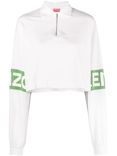 Kenzo Women's Logo Quarter-zip Long-sleeve T-shirt In White