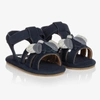 DONSJE BLUE LEATHER SCARAB BABY SANDALS