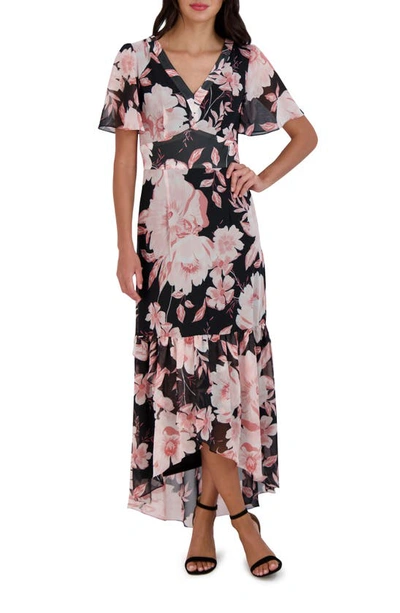 Julia Jordan Women's Floral-print Flutter-sleeve Maxi Dress In Black Multi