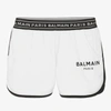 BALMAIN GIRLS WHITE COTTON LOGO SHORTS