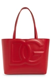 Dolce & Gabbana Large Dg Logo Leather Tote In Rosso