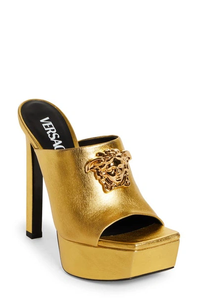 Versace Women's La Medusa Metallic Leather Platform Mules In Gold-  Gold