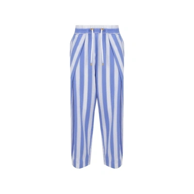 Balmain Striped Drawstring Cropped Trousers In #add8e6
