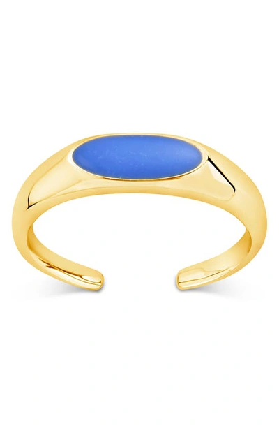 Sterling Forever Enamel Open Signet Ring In Blue/gold