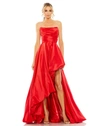 Mac Duggal Strapless Ruched Asymmetrical Gown In Red