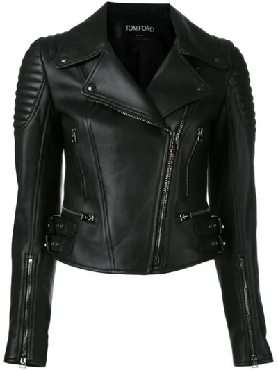 Tom Ford Leather Biker Jacket In Black