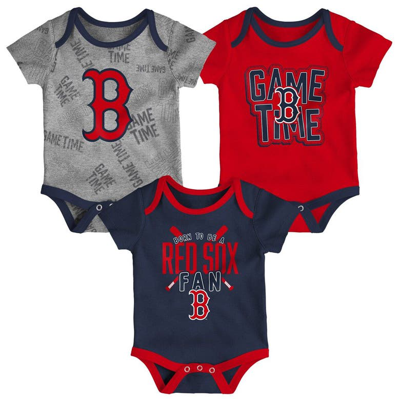 Outerstuff Babies' Newborn And Infant Boys And Girls Boston Red Sox Navy, Red, Heathered Gray Game Time Three-piece Bod In Navy,red,heathered Gray