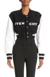 GIVENCHY LEATHER SLEEVE VIRGIN WOOL BLEND CROP VARSITY JACKET