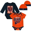 OUTERSTUFF NEWBORN & INFANT ORANGE/NAVY CHICAGO BEARS VICTORY FORMATION THROWBACK THREE-PIECE BODYSUIT AND KNIT