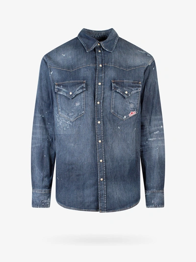 Dsquared2 D2 Leaf Western Cotton Denim Shirt In Blue