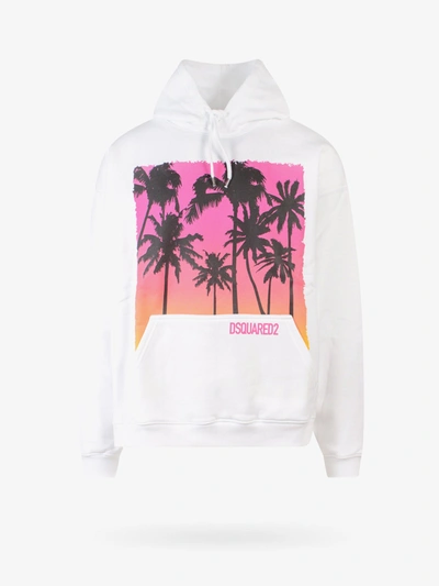 Dsquared2 Palm-tree Print Cotton Hoodie In White