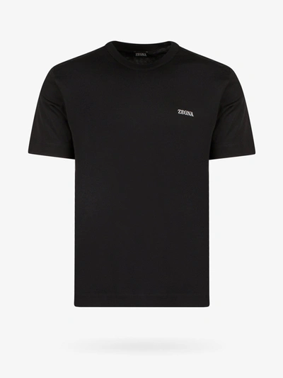 Zegna Embroidered-logo Cotton T-shirt In Blu