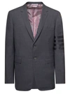 THOM BROWNE GREY SINGLE-BREASTED JACKET WITH SIGNATURE 4 BAR STRIPE IN WOOL MAN