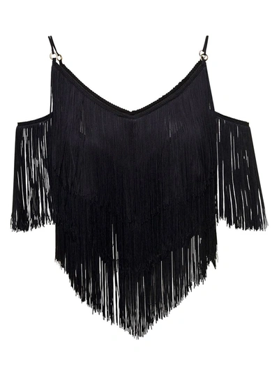 Pinko Fringe-detail Drop-shoulder Top In Nero