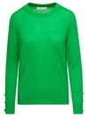 MICHAEL MICHAEL KORS GREEN ROUND NECK PULL-OVER WITH BRANDED BUTTONS ON CUFFS IN WOOL WOMAN