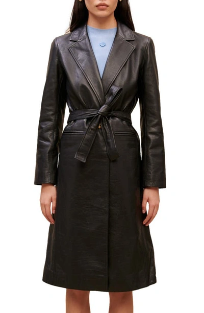 Maje Belted Trench Coat In Noir