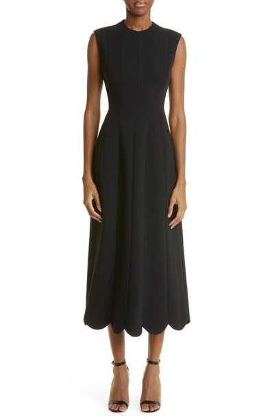 Lela Rose Scallop Hem Stretch Twill Midi Dress In Black ModeSens