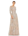 MAC DUGGAL LONG SLEEVE EMBELLISHED ILLUSION EVENING GOWN