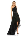 Mac Duggal Ruffle Pleated One-shoulder High-low Gown In Black