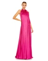 IEENA FOR MAC DUGGAL PLEATED TRAPEZE HALTER NECK GOWN