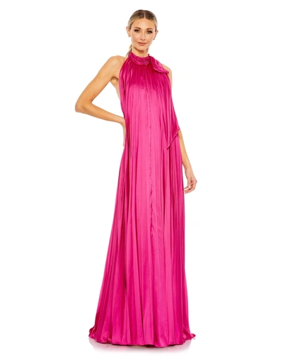 Ieena For Mac Duggal Pleated Trapeze Halter Neck Gown In Pink