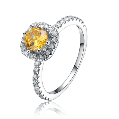 Genevive Sterling Silver Yellow Cubic Zirconia Solitaire Ring