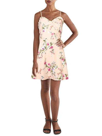 Trixxi Juniors Womens Floral A-line Fit & Flare Dress In Pink