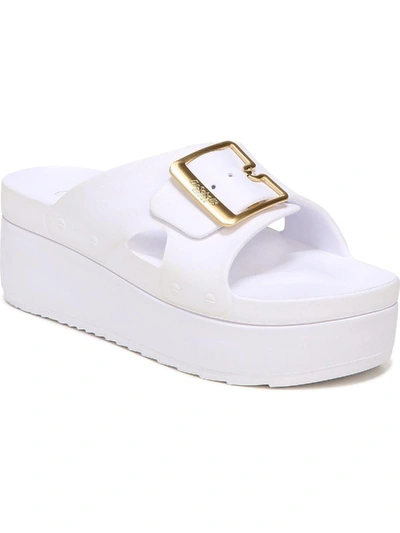 Dr. Scholl's Original Goals Womens Faux Leather Slip On Wedge Sandals In White