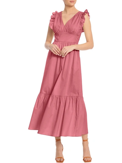 Maggy London Womens Ruffle Sleeve Long Maxi Dress In Multi
