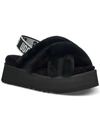 Ugg Platform Strap Mules In Black Leather With Faux Fur Trim In Black