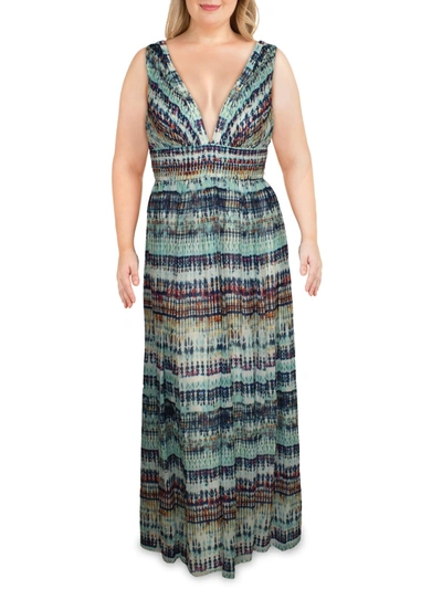 Aidan Mattox Womens Printed V-neck Maxi Dress In Multi