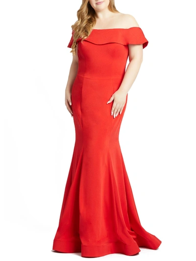 Mac Duggal Plus Womens Off-the-shoulder Mermaid Evening Dress In Red