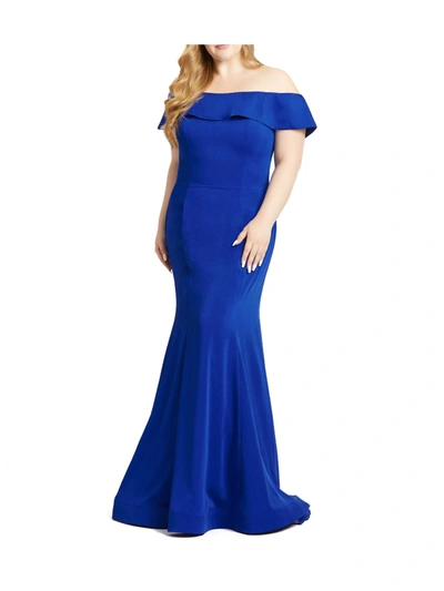 Mac Duggal Plus Womens Off-the-shoulder Mermaid Evening Dress In Blue