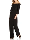 Adrianna Papell Plus Size Velvet Ruffled Off-the-shoulder Jumpsuit In Black