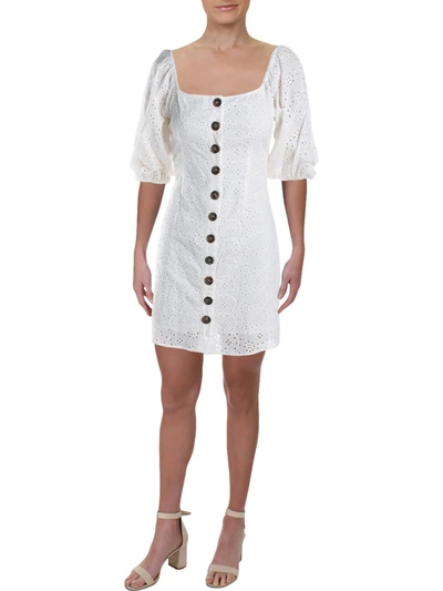 Sage The Label Okeefe Womens Cotton Eyelet Sheath Mini Dress In White