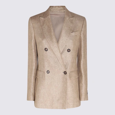 Brunello Cucinelli Double-breasted Leather Blazer Jacket In Pink