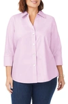 Foxcroft Stirling Three-quarter Sleeve Button-up Linen Tunic In Lilac Bloom