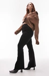 Topshop Petite Stretchy Cord Flared Pant In Black In Black
