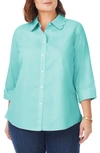 Foxcroft Gwen Three-quarter Sleeve Cotton Button-up Shirt In Oceanside