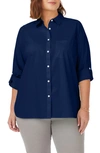 Foxcroft Sandra Cotton Blend Button-up Shirt In Navy