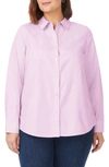 Foxcroft Stirling Three-quarter Sleeve Button-up Linen Tunic In Lilac Bloom